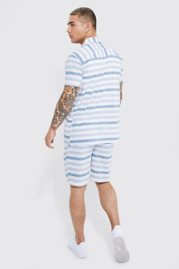 Blue Short Sleeve Regular Stripe Co-Ords