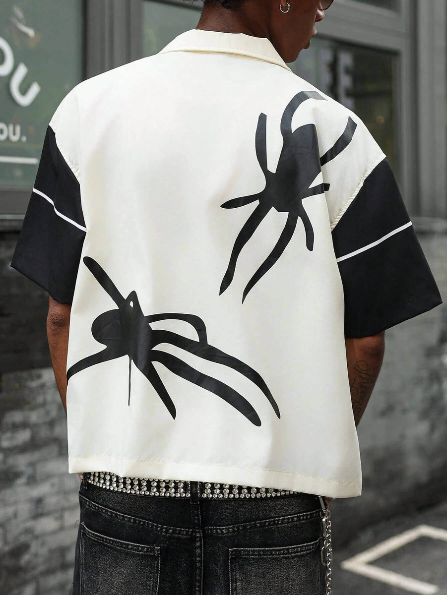 Men's Contrast Color Spider Web Print Zipper Shirt – Roar Fox