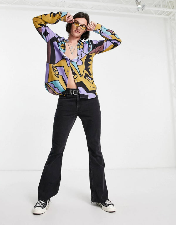 All Over Abstract Multi Printed Long Sleeve Shirt