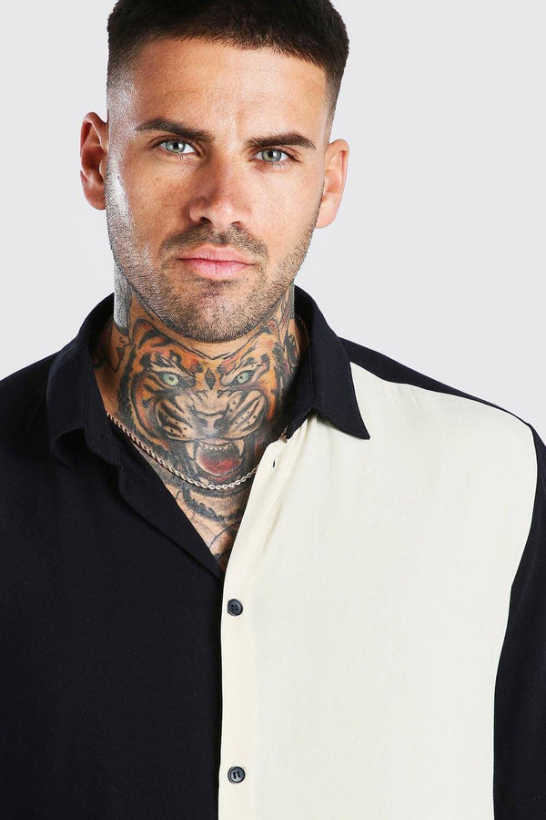 Men Color Block Black & white Short Sleeve Shirt