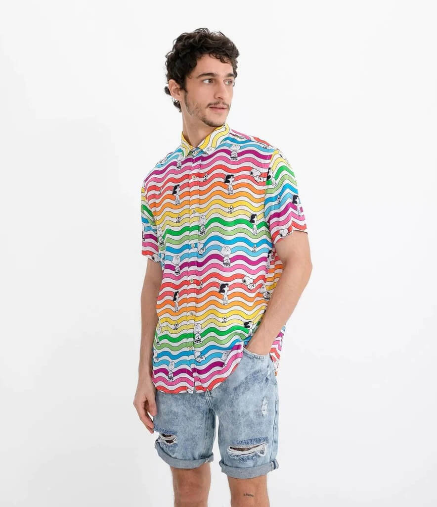 Men Rainbow Snoopy Print Short Sleeve Shirt