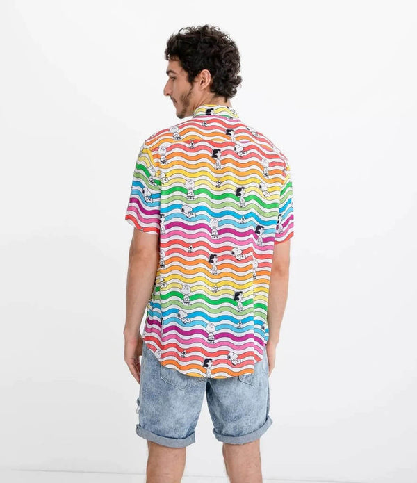 Men Rainbow Snoopy Print Short Sleeve Shirt