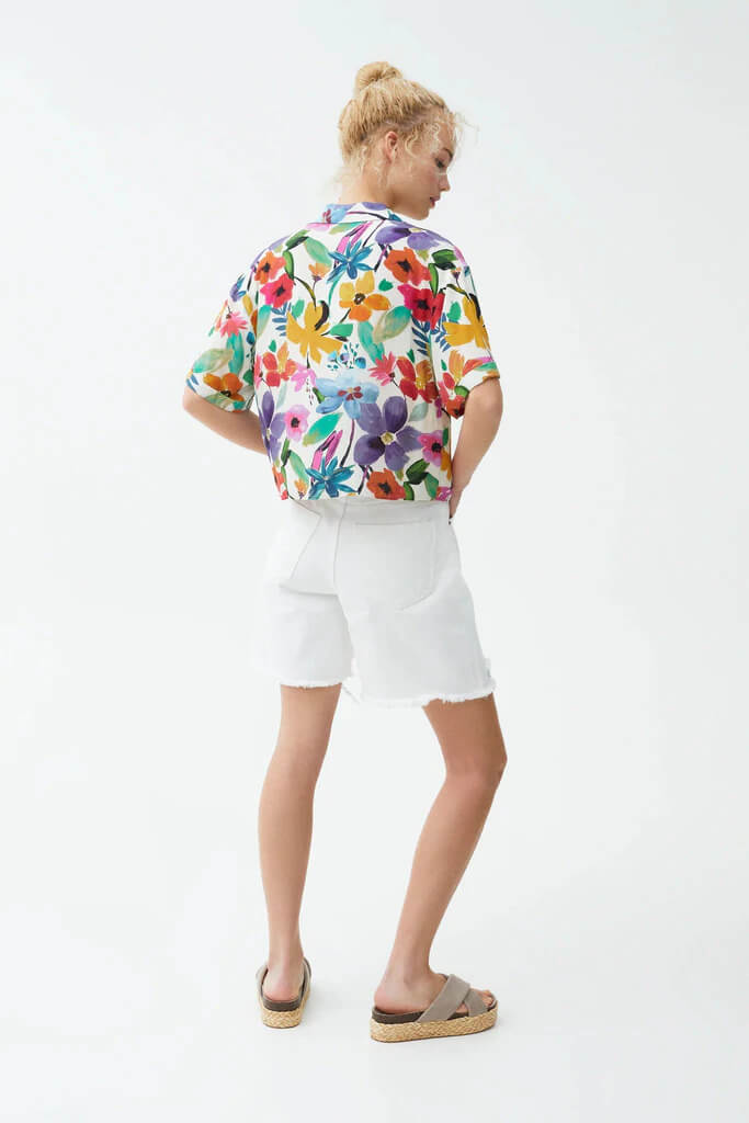Floral-print Cropped Logo Band T-shirt In Multiprt