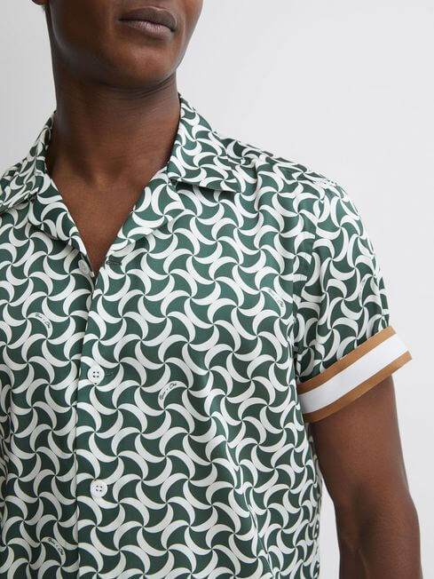 Abstract Cuban Collar Button Through Printed Shirt