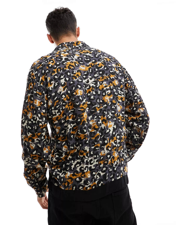 Abstract Leopard Print with Border Black  Shirt