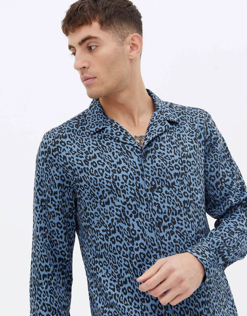 Animal Print in Blue Long Sleeve Shirt
