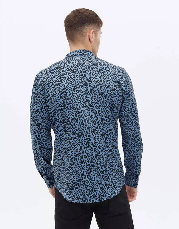 Animal Print in Blue Long Sleeve Shirt