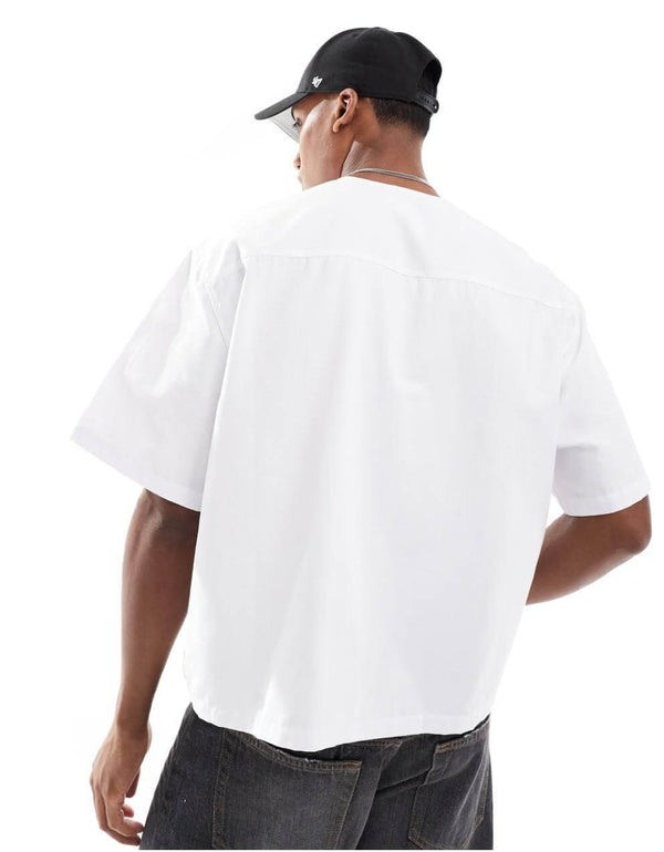 Baseball Collar White Cotton Shirt