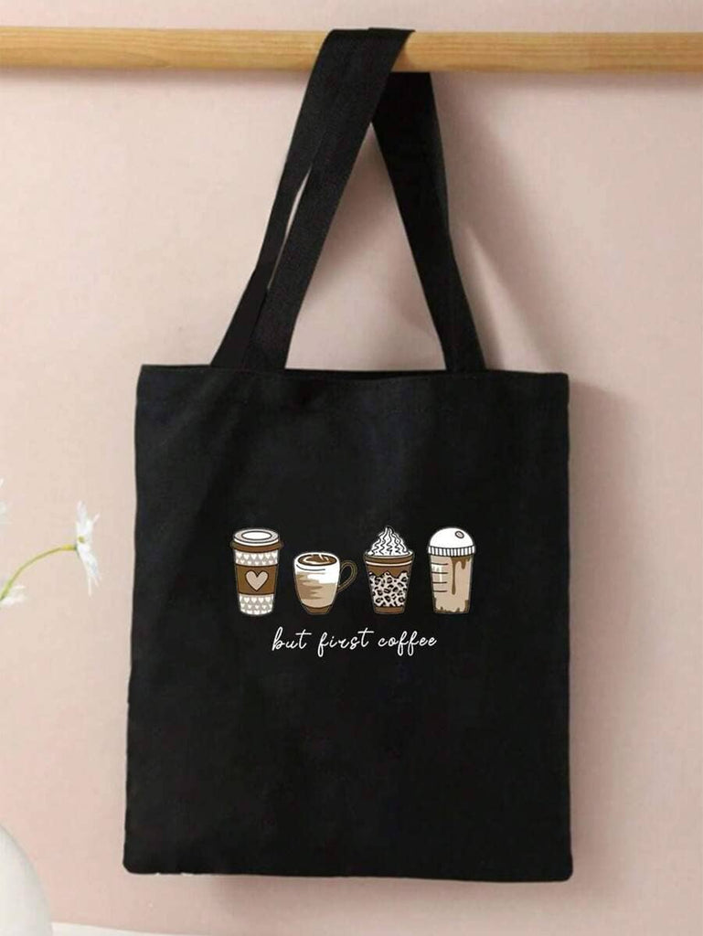 Black Coffee Printed Zipper Tote Bag