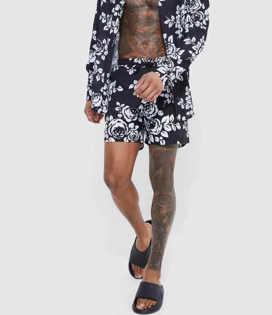 Boxer Shorts For Men -Blac All Over Floral Swim