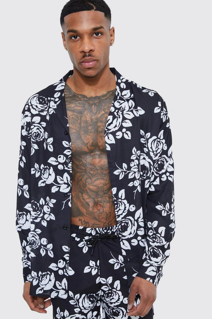 Black Long Sleeve All Over Floral Swim Co-Ords