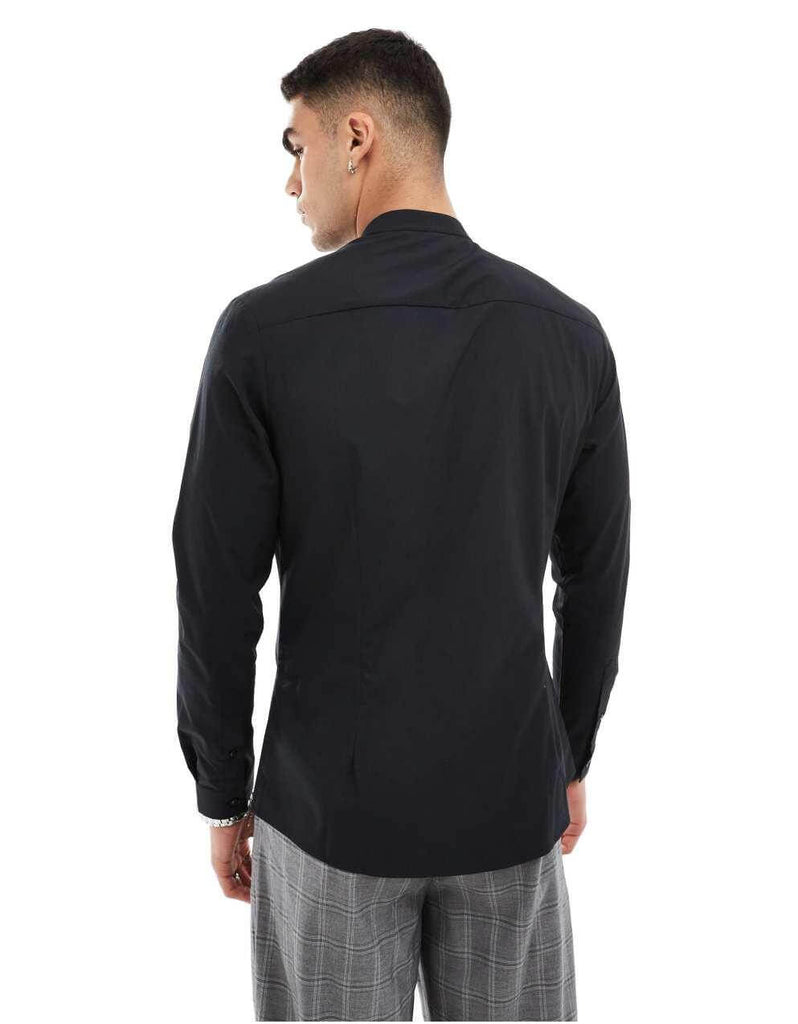Black Premium Cotton Stand Collar Shirt – Roar Fox