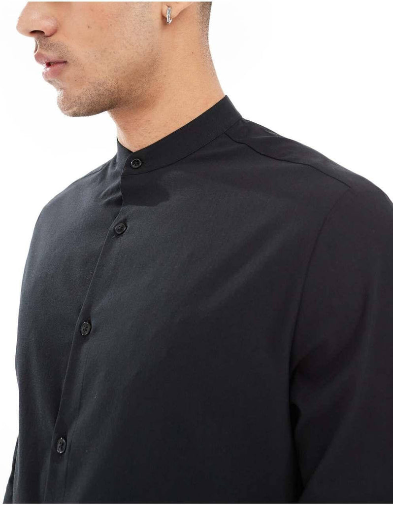 Black Premium Cotton Stand Collar Shirt – Roar Fox