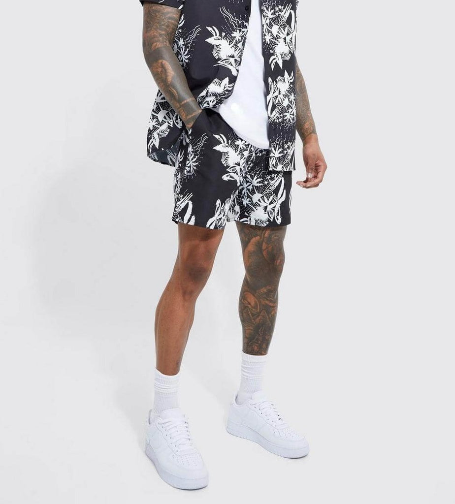Boxer Shorts For Men -Black & White Floral Print