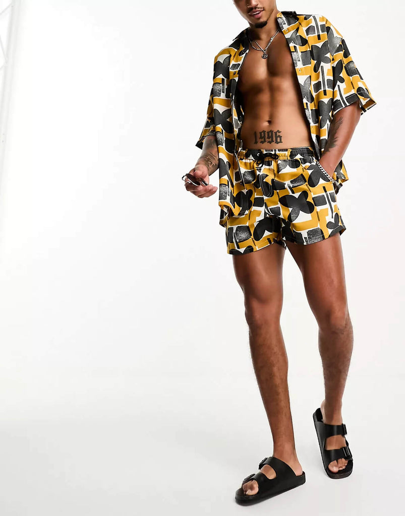 Boxer Shorts For Men - Black & Yellow Print