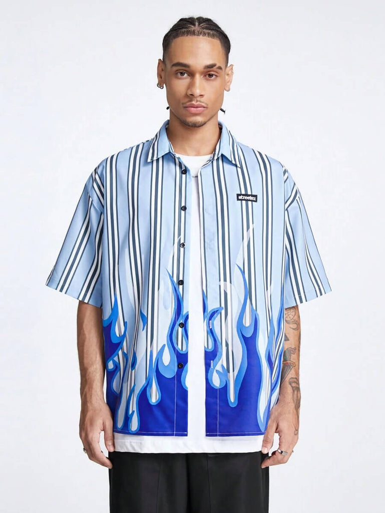 Blue Flame & Stripe Printed Shirt