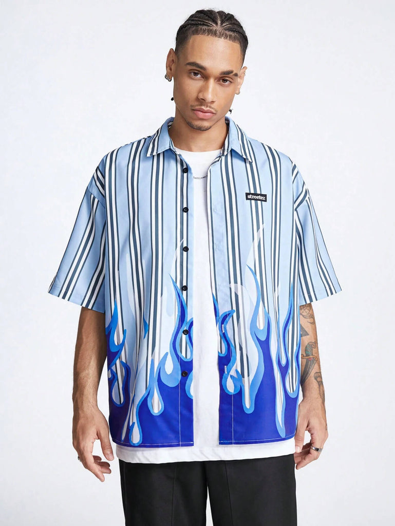 Blue Flame & Stripe Printed Shirt – Roar Fox