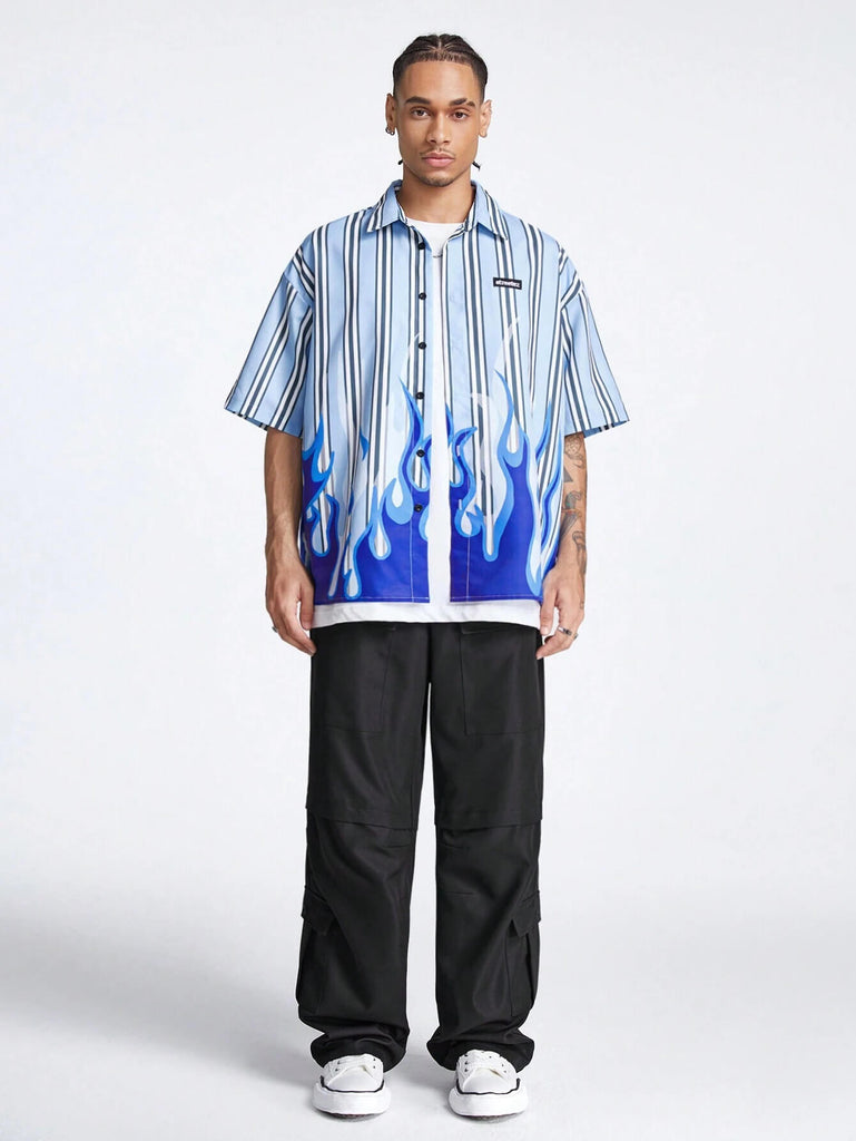 Blue Flame & Stripe Printed Shirt – Roar Fox
