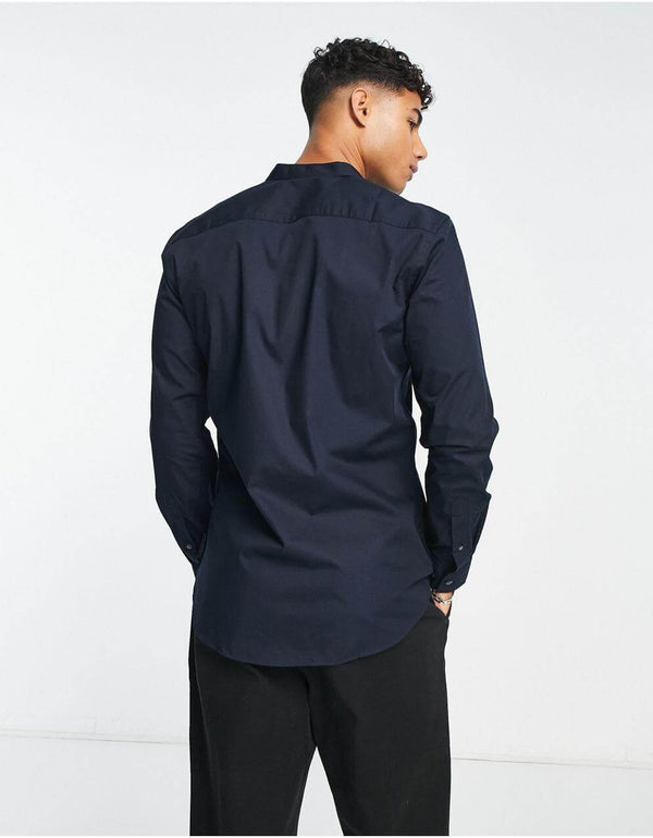 Blue Premium Cotton Stand Collar Shirt