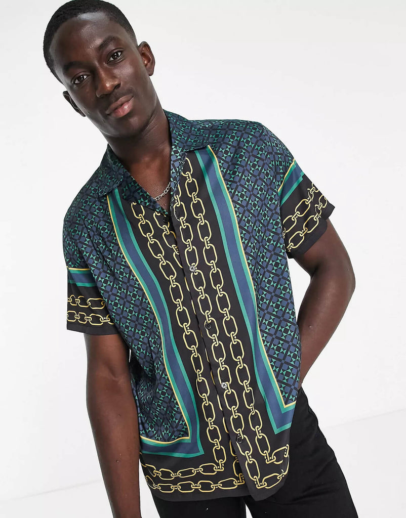 Border Print Relaxed Revere Printed Shirt