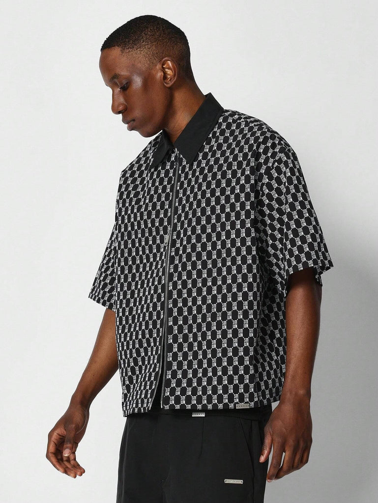 Boxy Fit Zip All Over Printed Shirt