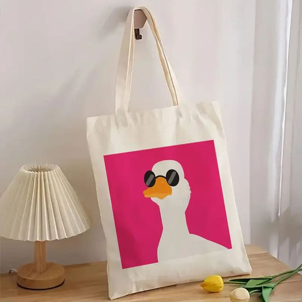 Cartoon Duck with Fashion Glasses Print Zipper Tote Bag