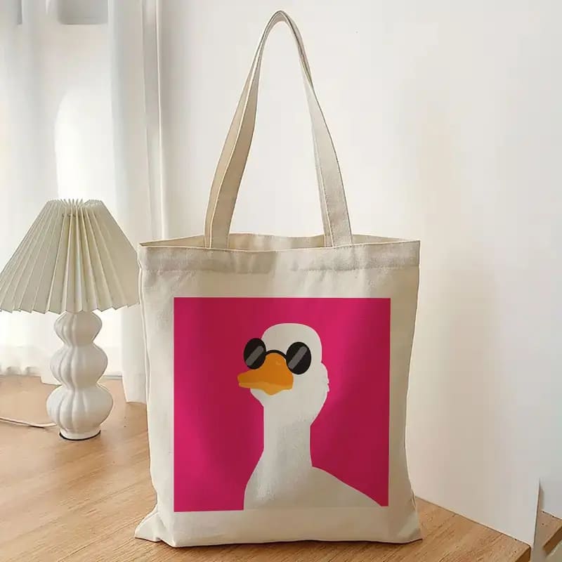 Cartoon Duck with Fashion Glasses Print Zipper Tote Bag