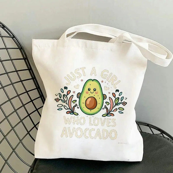 Cute Avocado & Floral Print Zipper Tote Bag