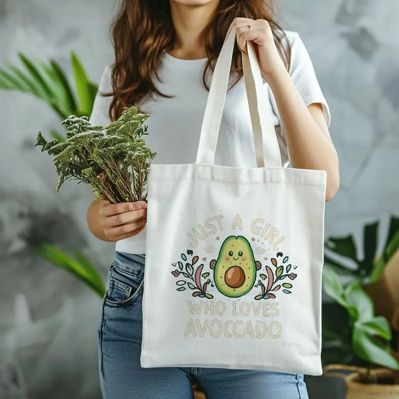 Cute Avocado & Floral Print Zipper Tote Bag