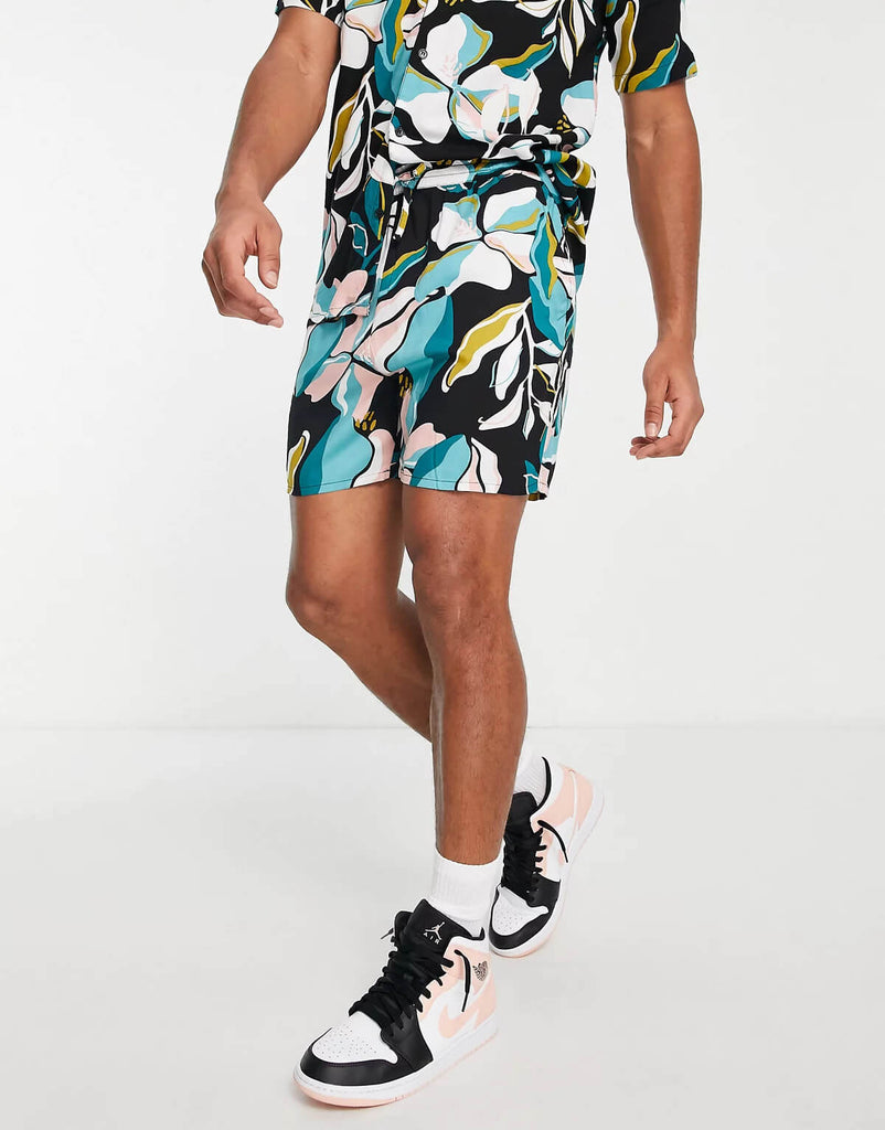 Boxer Shorts For Men - Floral Print in Black