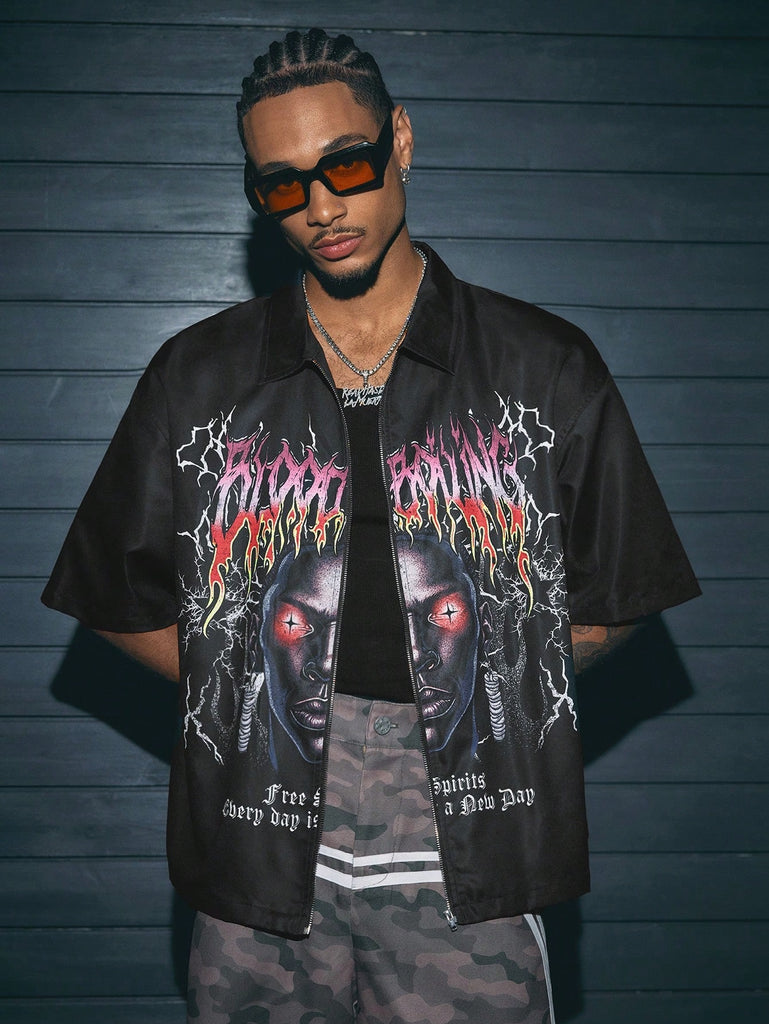 Gothic Printed Zip Up Shirt – Roar Fox