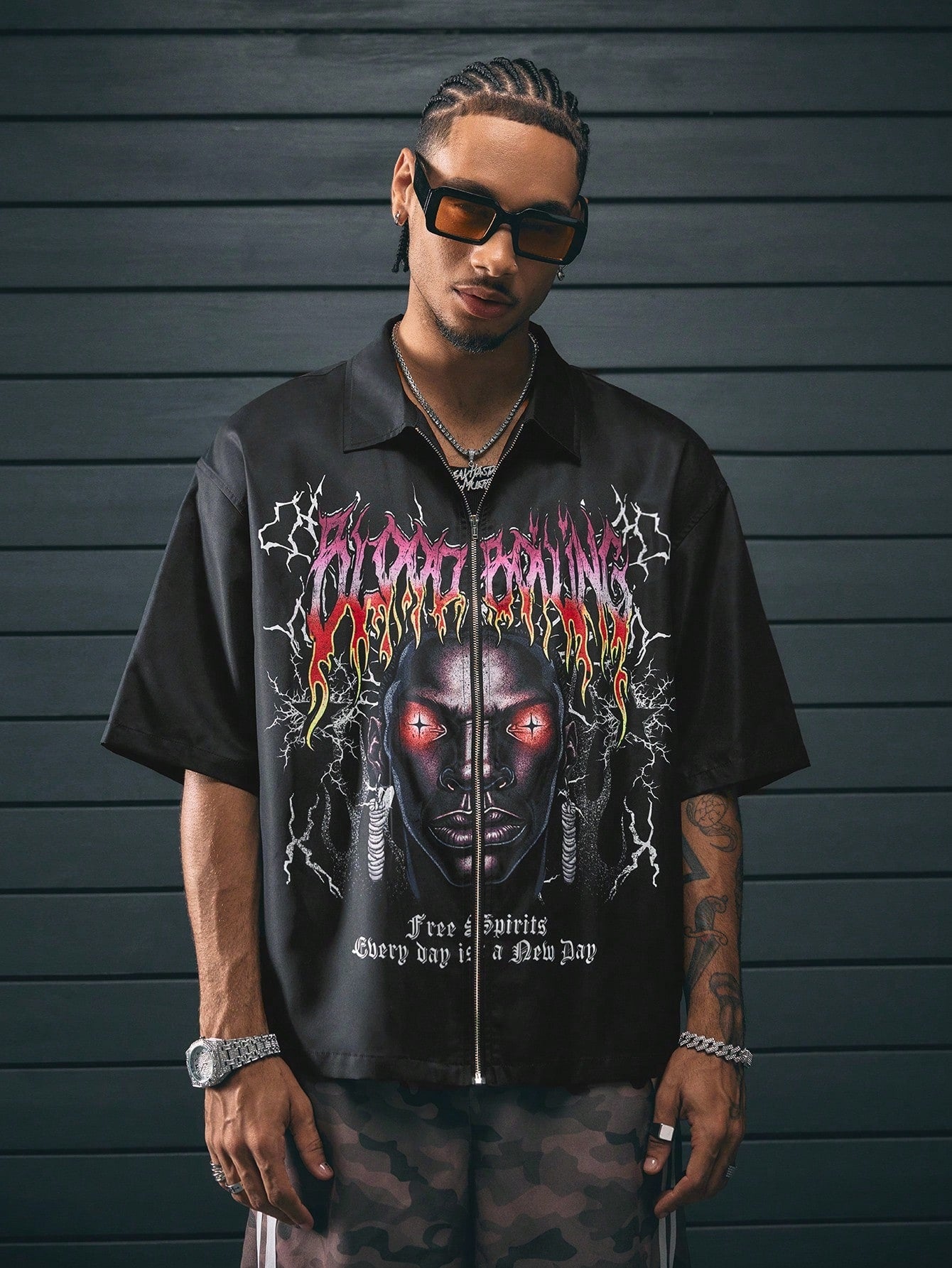 Gothic Printed Zip Up Shirt – Roar Fox