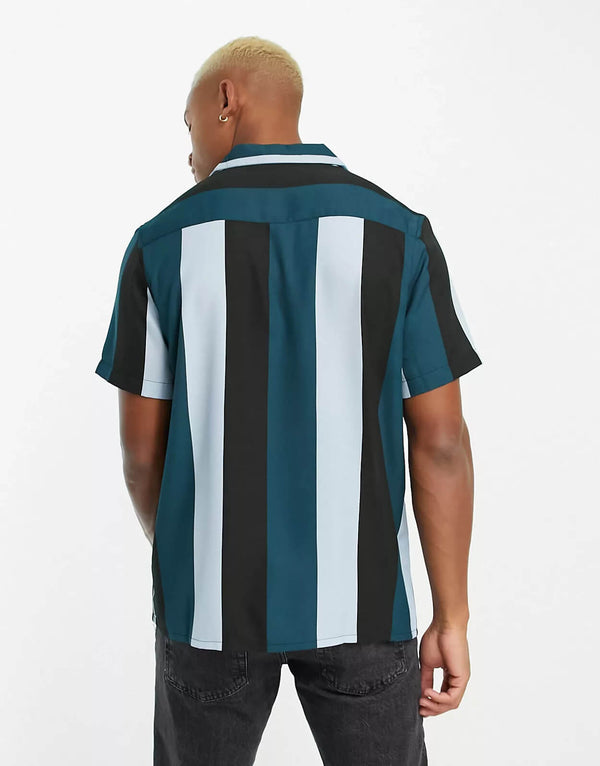 Green Retro Stripe Revival Collar Shirt