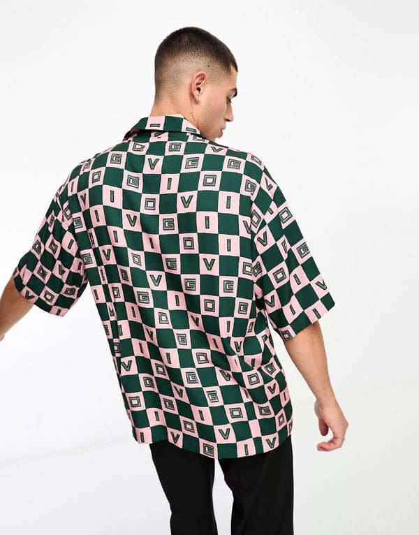 Green & Pink Checkerboard Printed Shirt