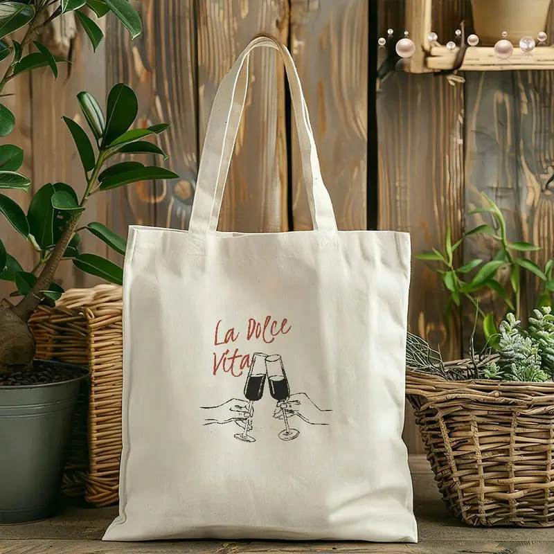 La Vie print Canvas Zipper Tote Bag