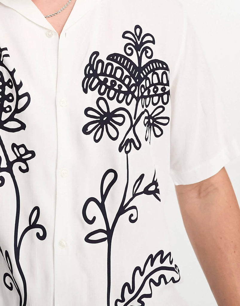 White Leaf Print Shirt