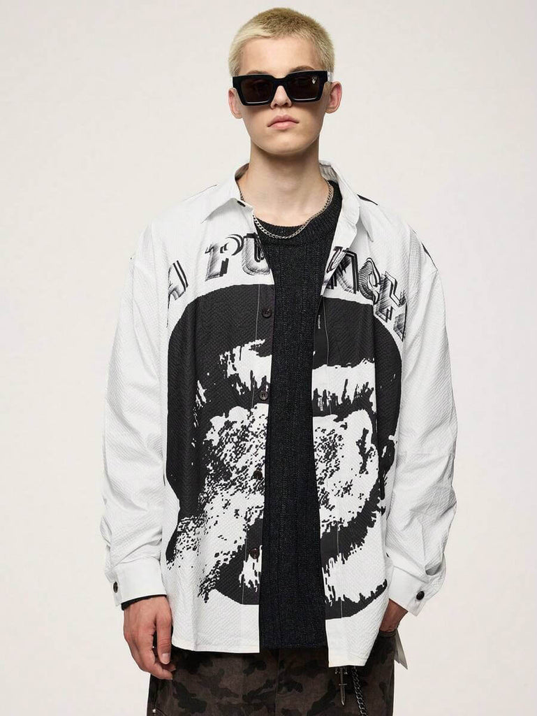 Long Sleeve Front Button Printed Shirt