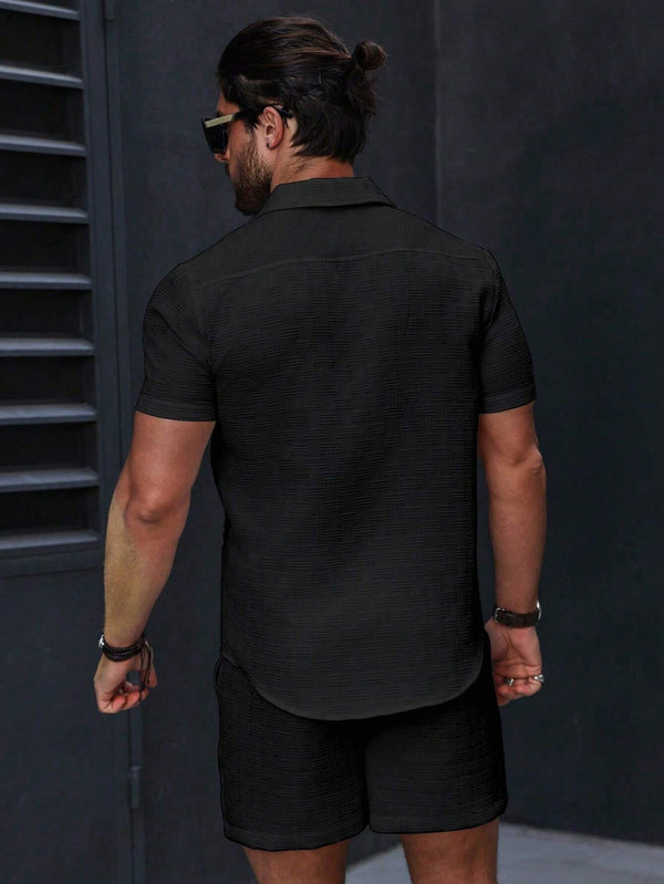 Men Black Slight Stretch Short Sleeve Co-Ords