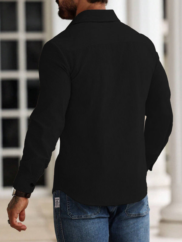 Men Black Stretch Long Sleeve Shirt