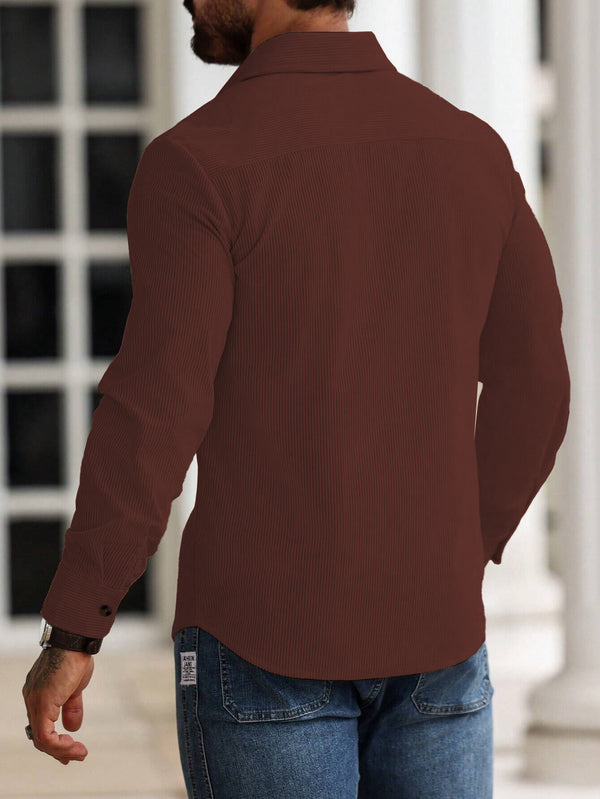 Men Brown Stretch Long Sleeve Shirt