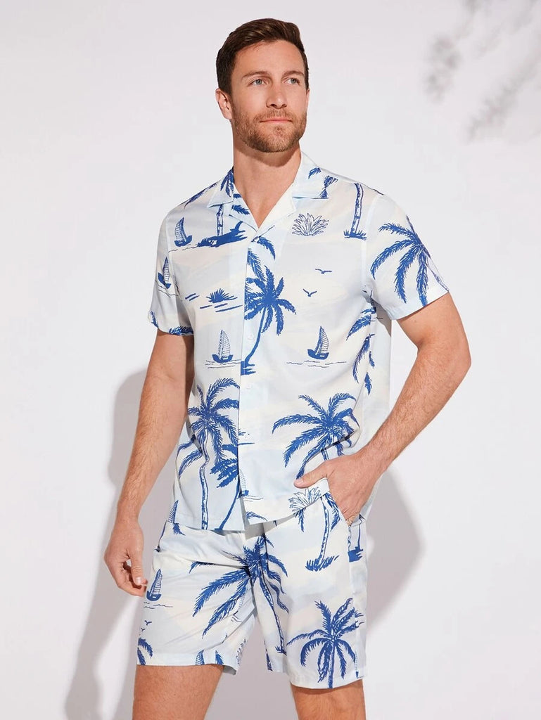 Men Coconut Tree Print Co-Ords