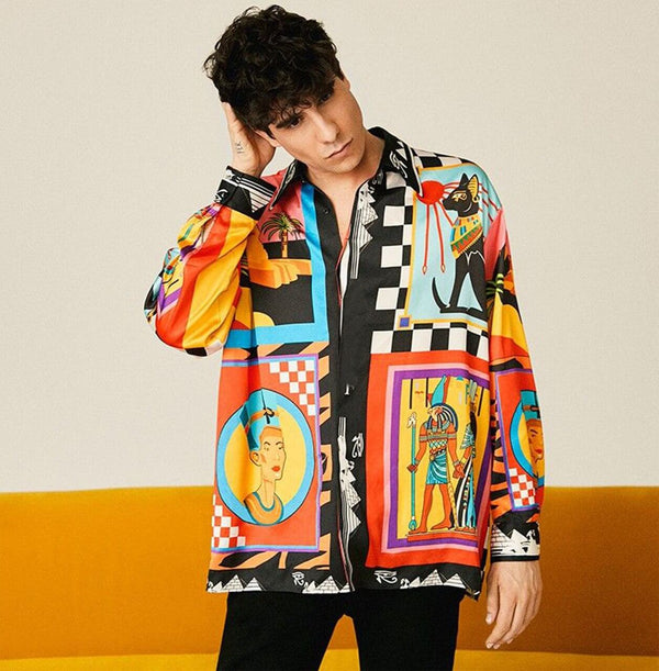 Men Egyptian Printed Long Sleeve Shirt