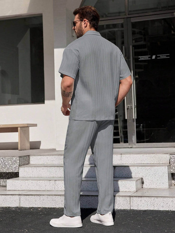 Men Grey Solid Color Short Sleeve Shirt