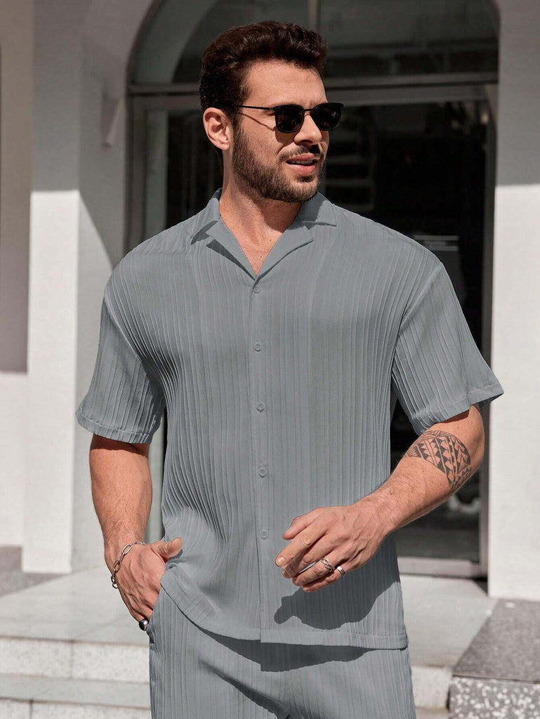 Men Grey Solid Color Short Sleeve Shirt