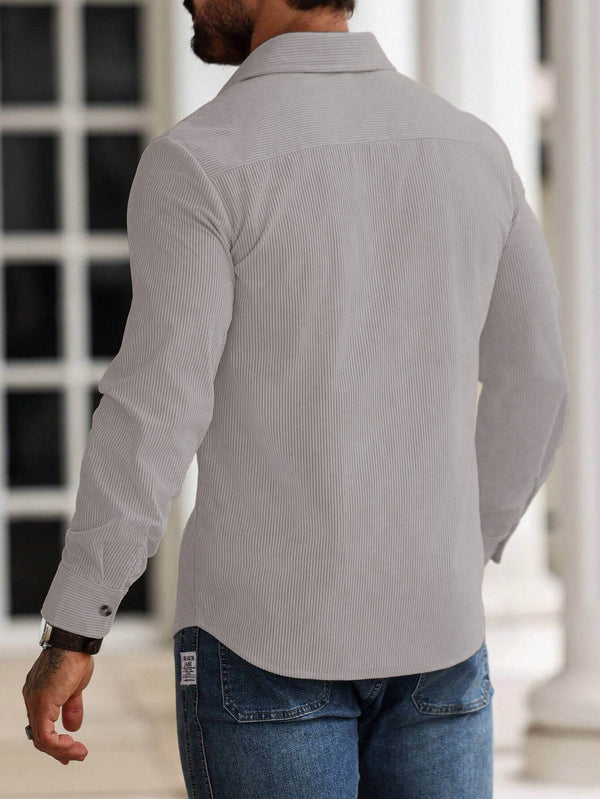 Men Grey Stretch Long Sleeve Shirt