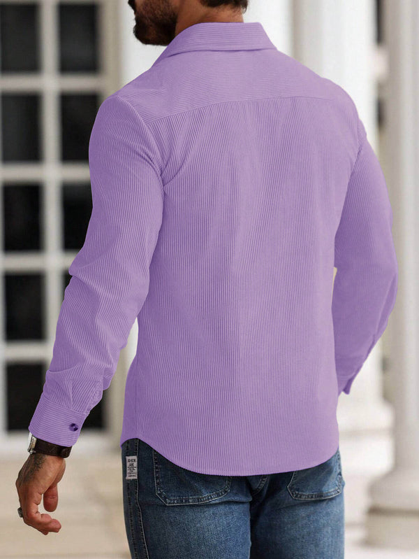 Men Light Purple Stretch Long Sleeve Shirt