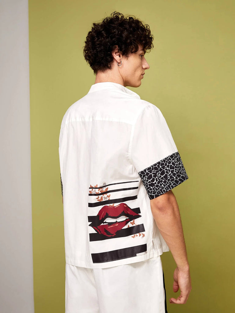 Men Lip & Butterfly Print Shirt