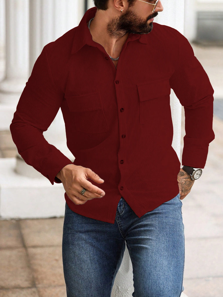 Men Red Stretch Long Sleeve Shirt