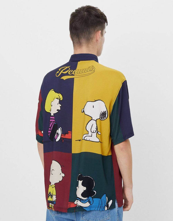 Men Snoopy Anime Print Short Sleeve Shirt 