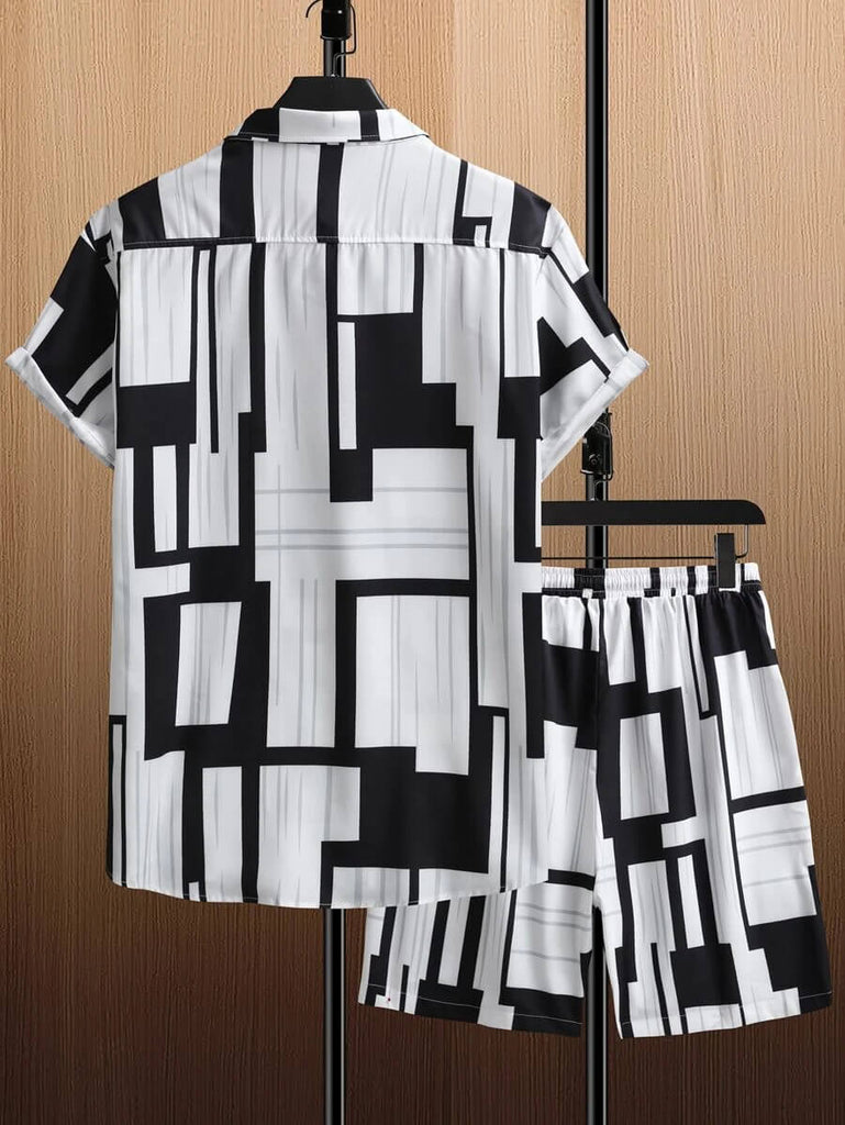 Lindex resort printed shirt co-ord in black and white